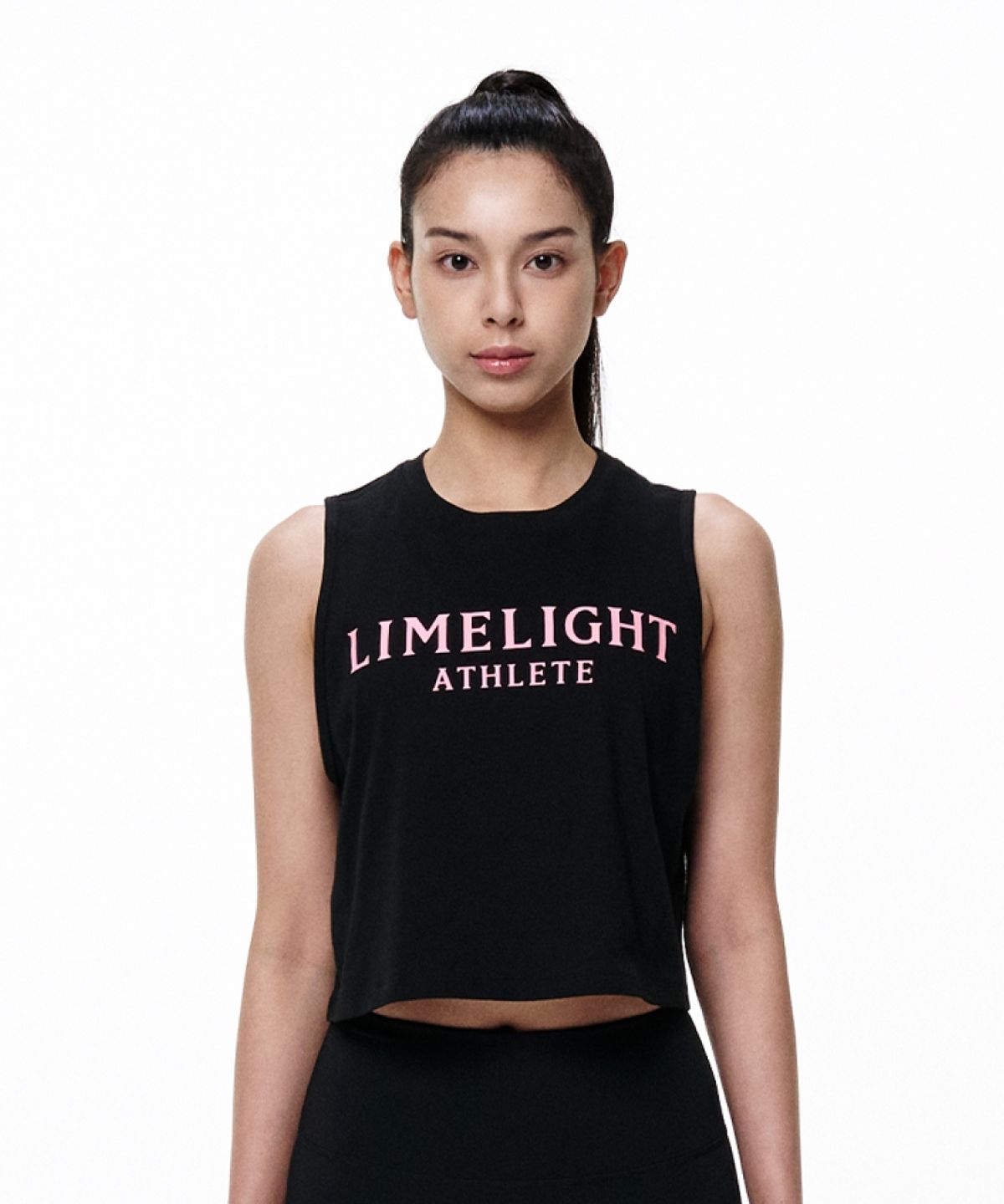 라임라잇 어패럴(LIMELIGHT APPAREL) 애슬릿 죠스 크롭 슬리브리스 우먼 (블랙/핑크)