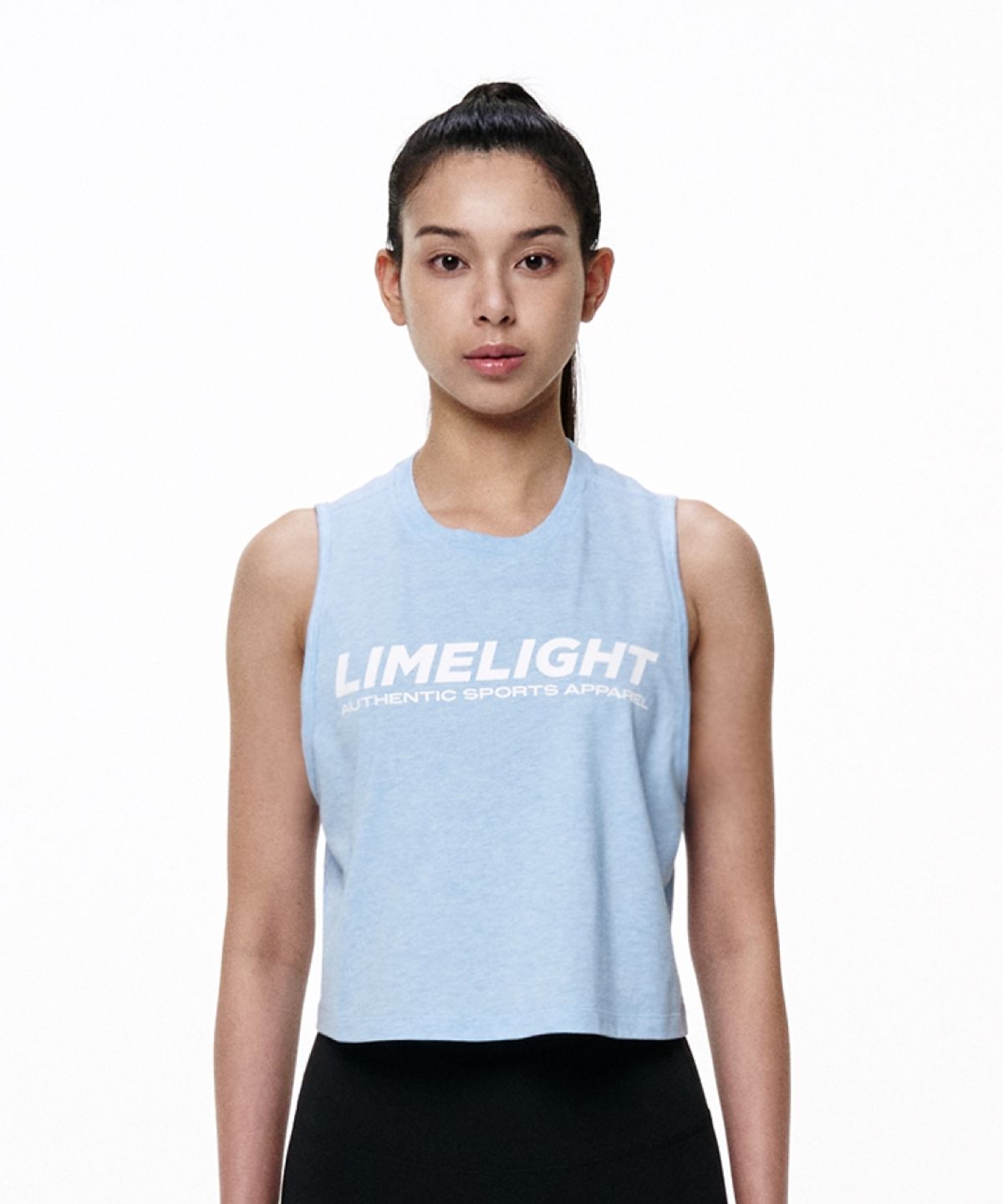 라임라잇 어패럴(LIMELIGHT APPAREL) 라임라잇 죠스 크롭 슬리브리스 우먼 (스카이 블루 멜란지/화이트)