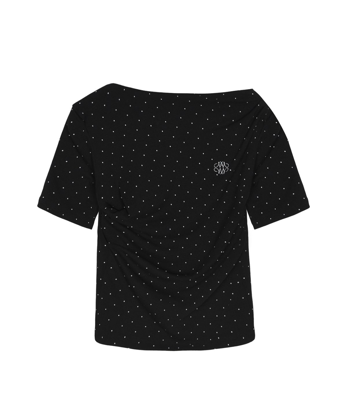 닉앤니콜(NICK&NICOLE) DOT HALF SHIRRING DRAPE BOAT NECK TOP_BLACK