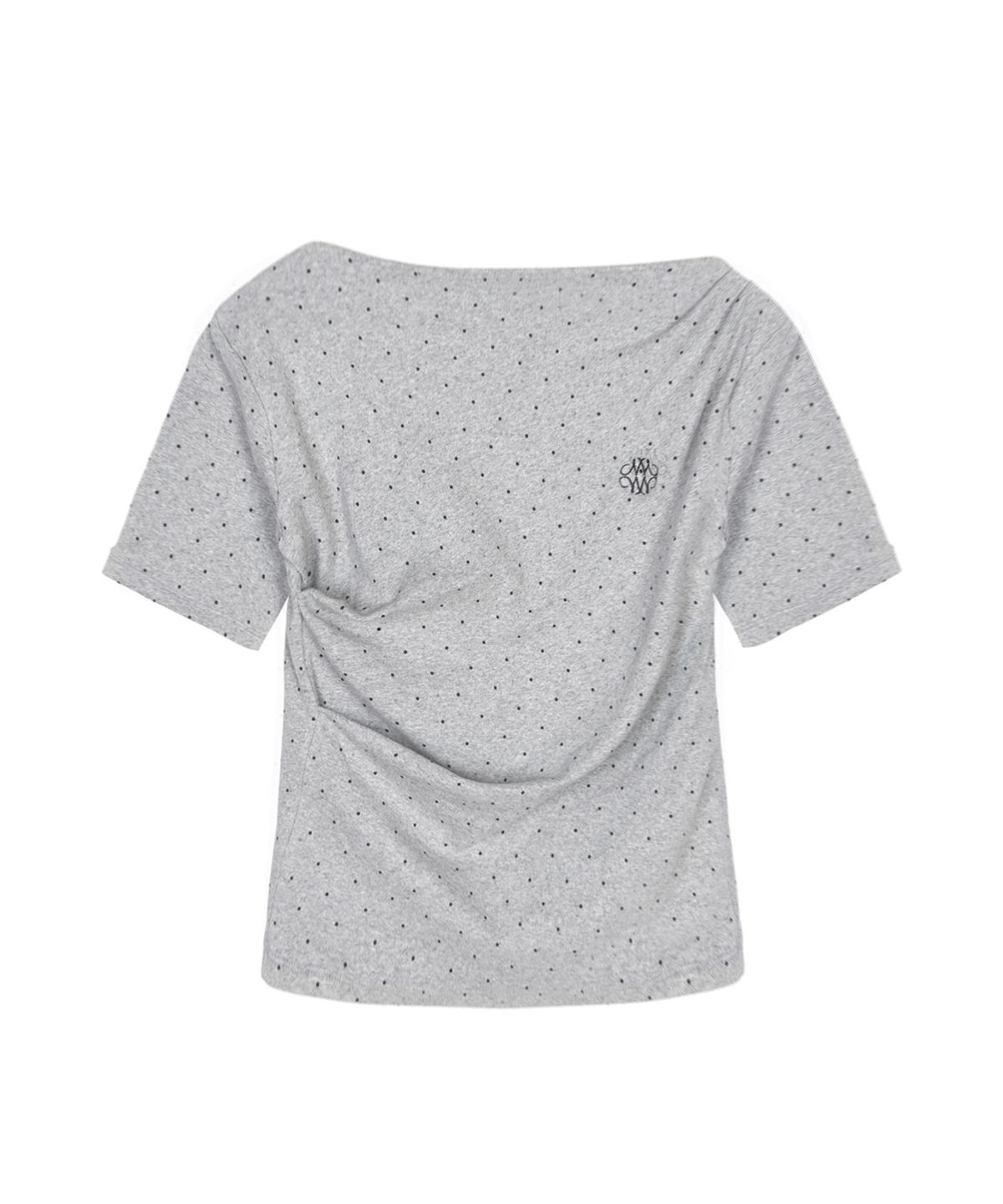 닉앤니콜(NICK&NICOLE) DOT HALF SHIRRING DRAPE BOAT NECK TOP_GRAY
