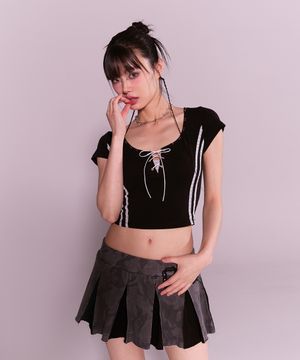 twin lace metalic tee - black