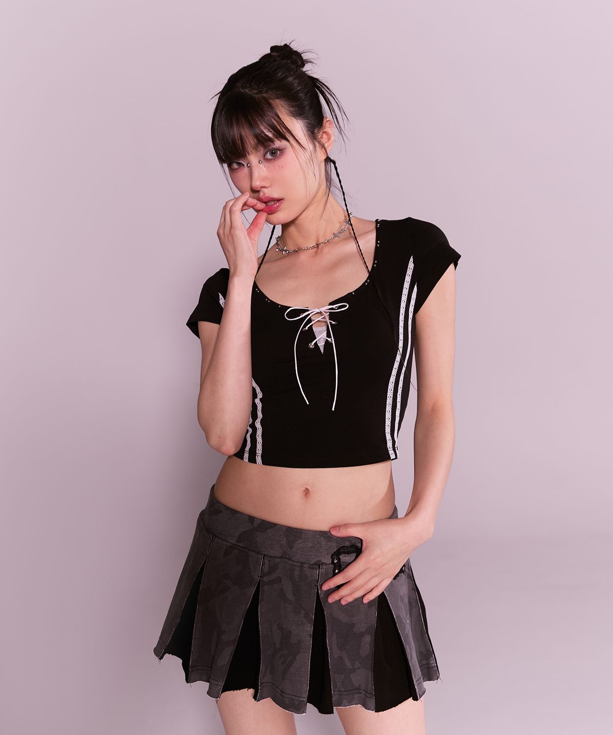체리퀴리(CHERRYQUIRI) twin lace metalic tee - black