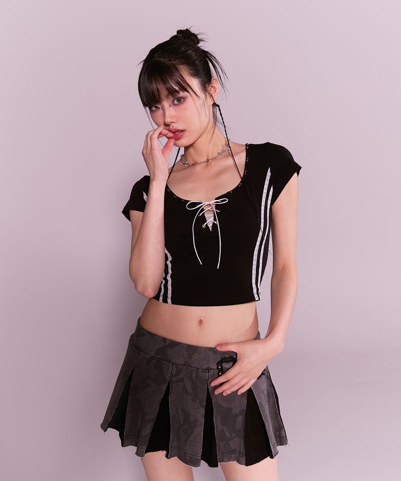 twin lace metalic tee - black