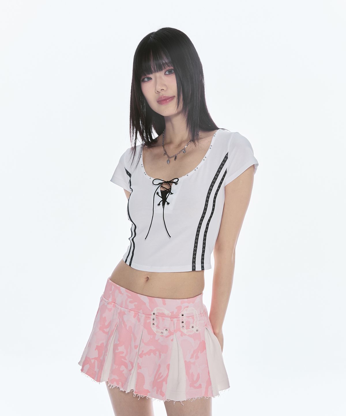 체리퀴리(CHERRYQUIRI) twin lace metalic tee - white