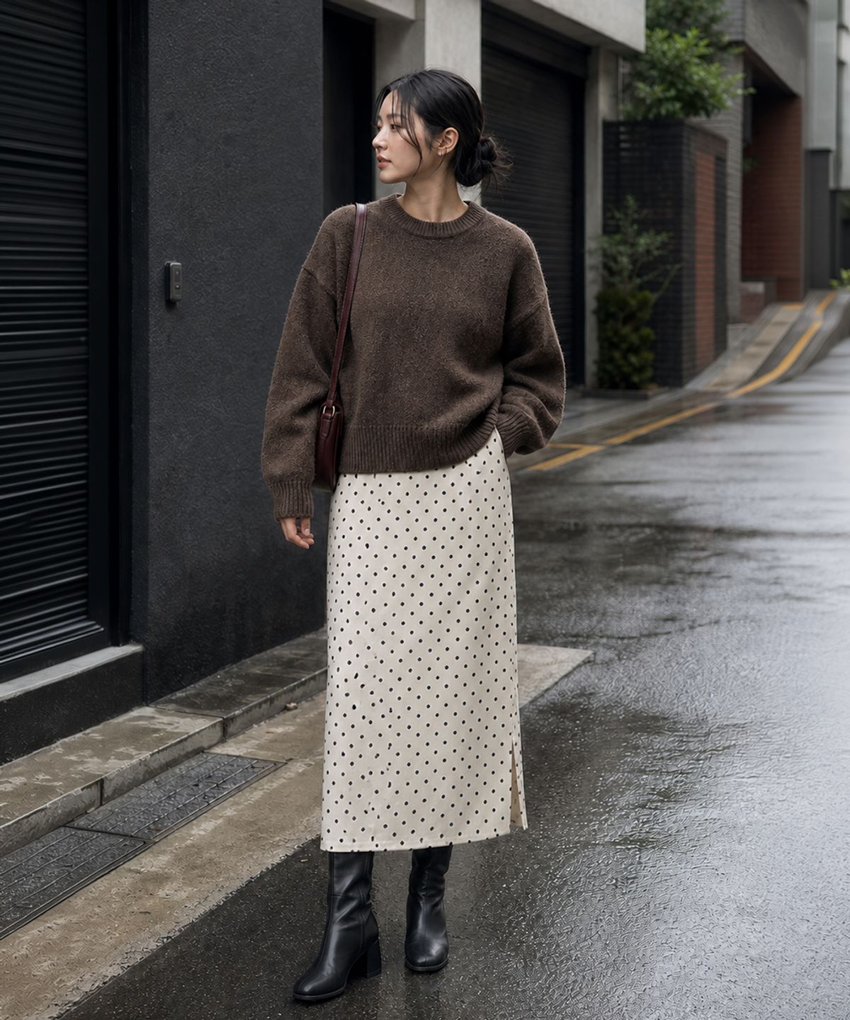 320쇼룸(320SHOWROOM) Polka Dot Banding Skirt Ivory
