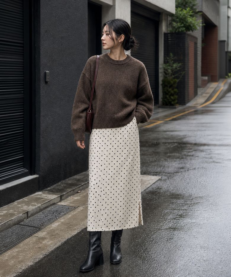 Polka Dot Banding Skirt Ivory