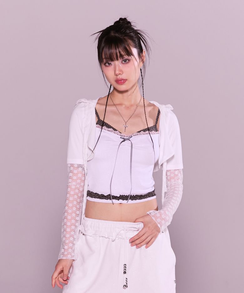 frill layered lace hoody cd - white