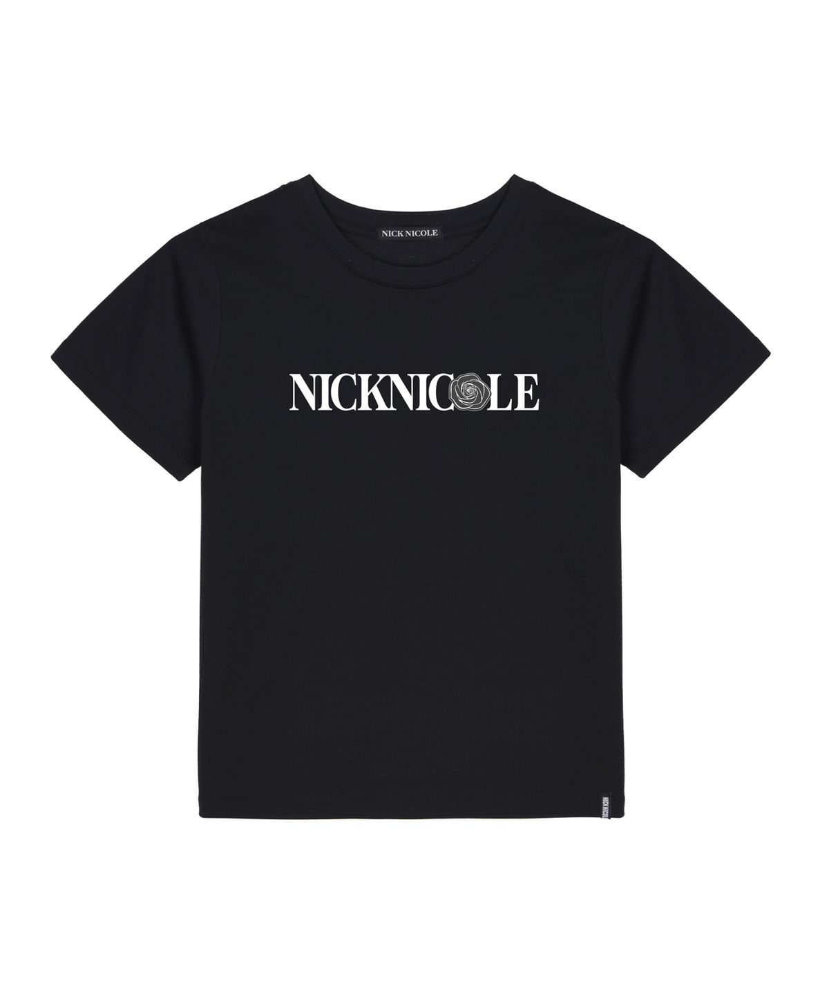 닉앤니콜(NICK&NICOLE) NICOLE ROSE LETTERING SLIM TOP_BLACK WHITE