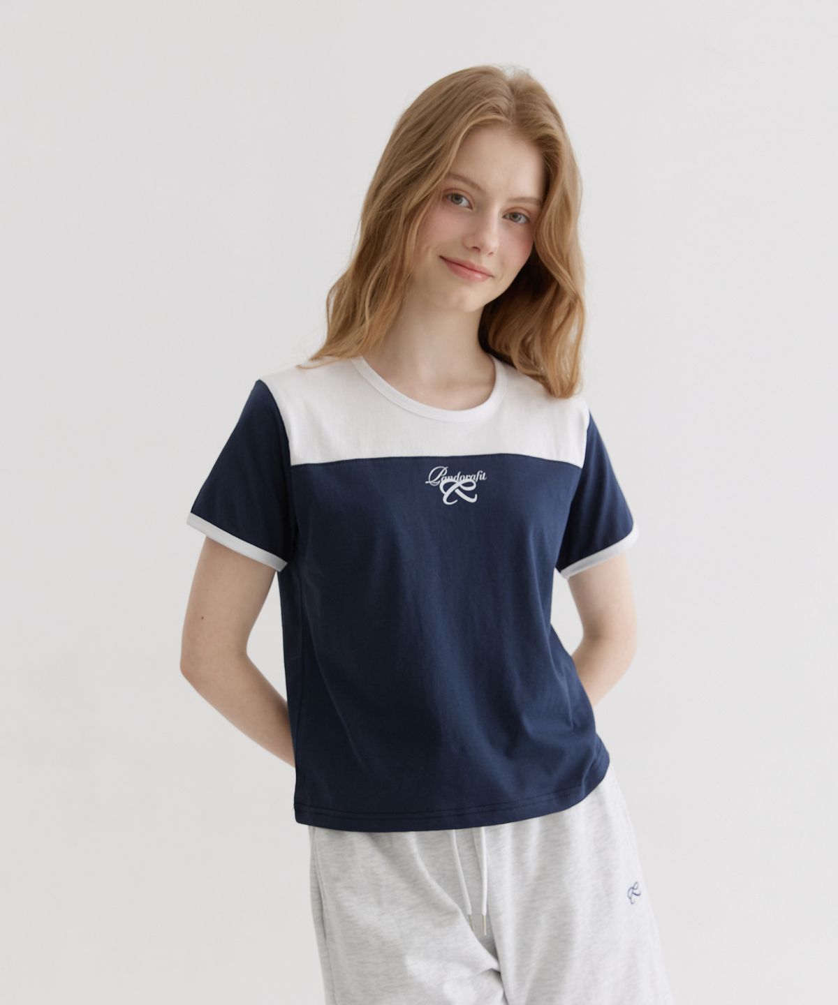 판도라핏(PANDORAFIT) Two-Tone Logo T-shirts (navy)