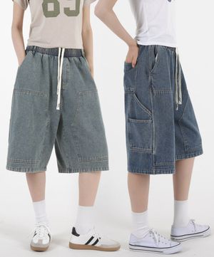 여자 버뮤다 더블니 밴딩 데님반바지 2COLOR