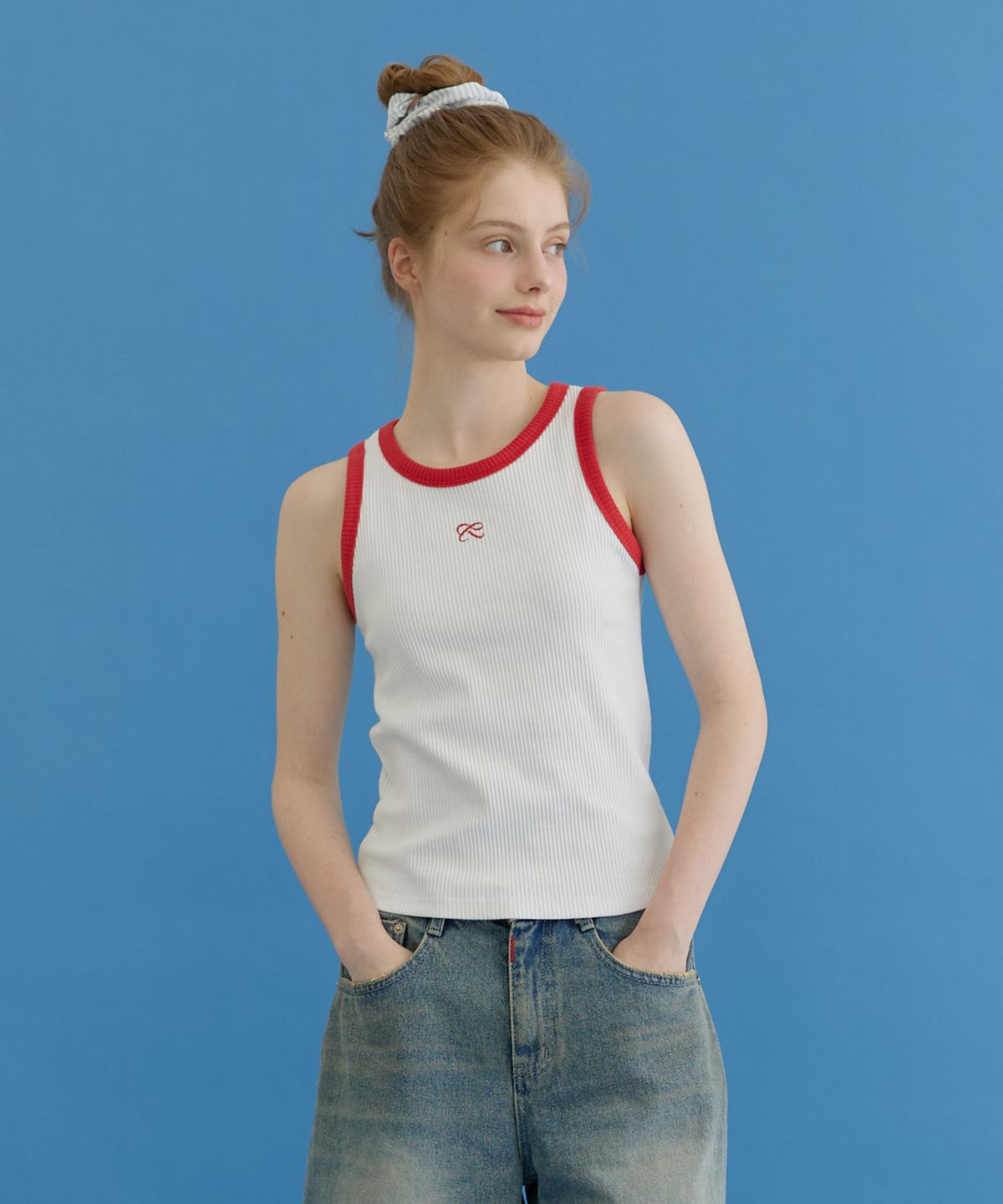 판도라핏(PANDORAFIT) Ribbed Contrast Sleeveless (white)