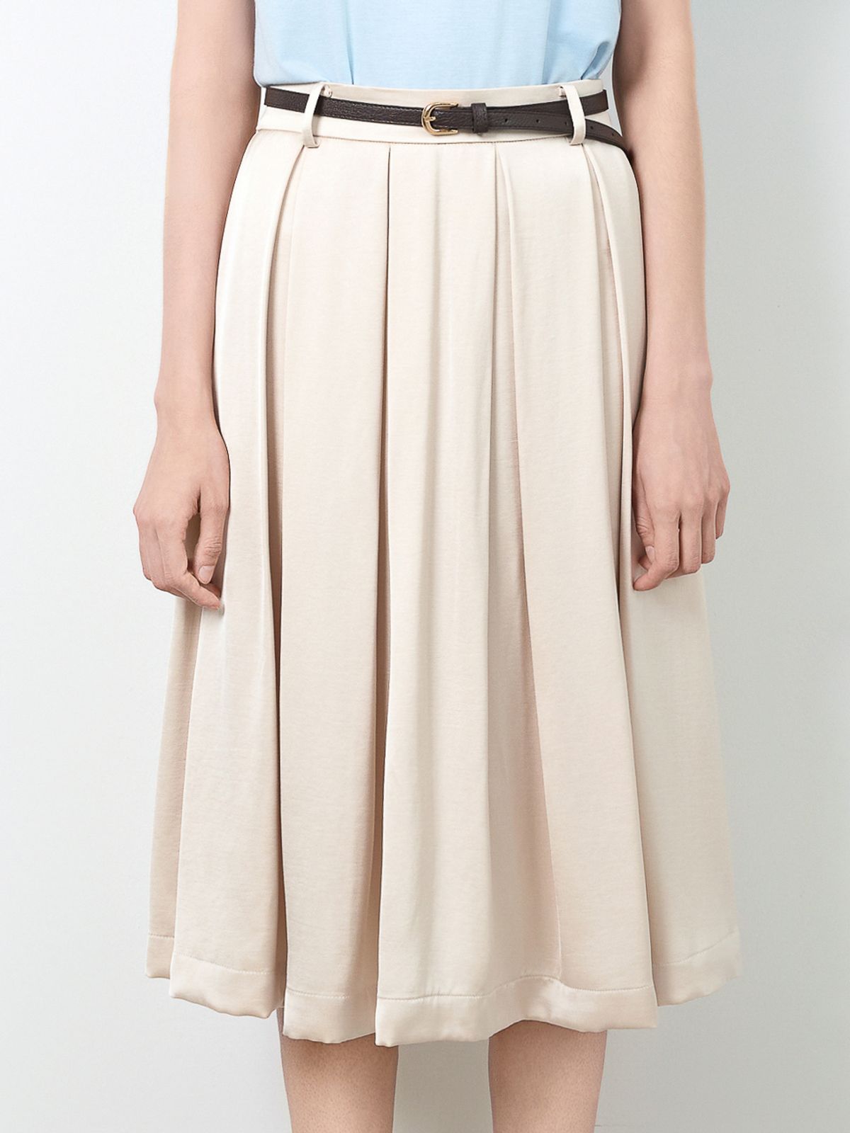 로에(LEAUET) Belle Beige Pleated Midi Skirt (Belt Set)