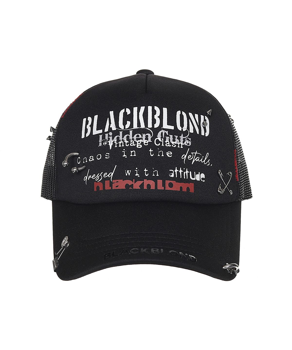 블랙블론드(BLACKBLOND) 비비디 빈티지 클래쉬 피어싱 트러커 매쉬 캡 다크버전 (블랙)