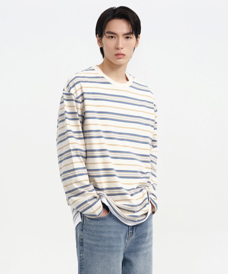 멀티 스트라이프 릴렉스드 긴소매 티셔츠 3 [에크루]