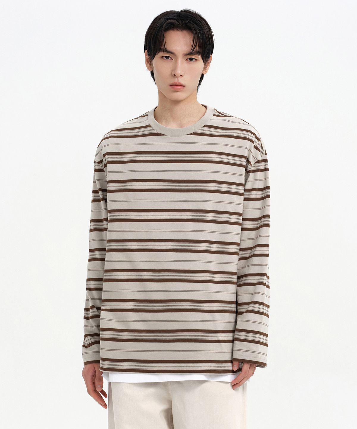 무신사 스탠다드(MUSINSA STANDARD) 멀티 스트라이프 릴렉스드 긴소매 티셔츠 3 [크림]