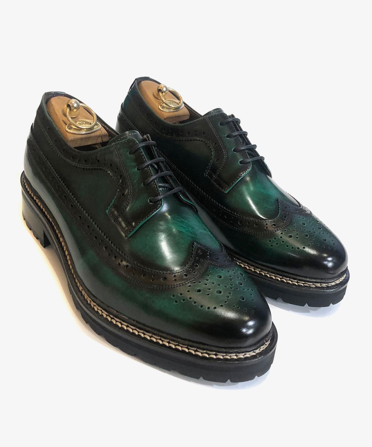 조앤슈(JOENSHOE) 휴만 스티치 윙팁 옥스퍼드 에메랄드 그린