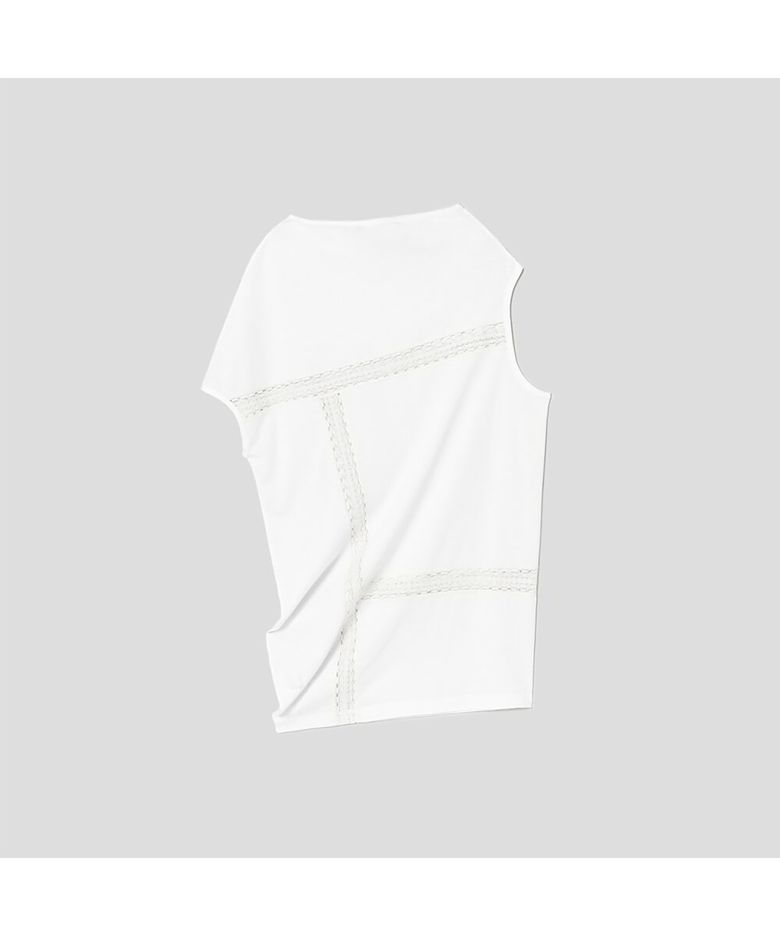 Lace Patch Long Tshirt  Ivory