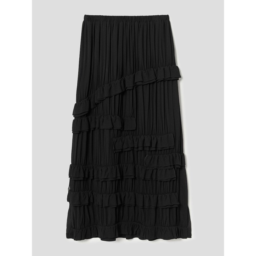 MUSINSA | ANGGAE Ruffle Line Long Skirt Black