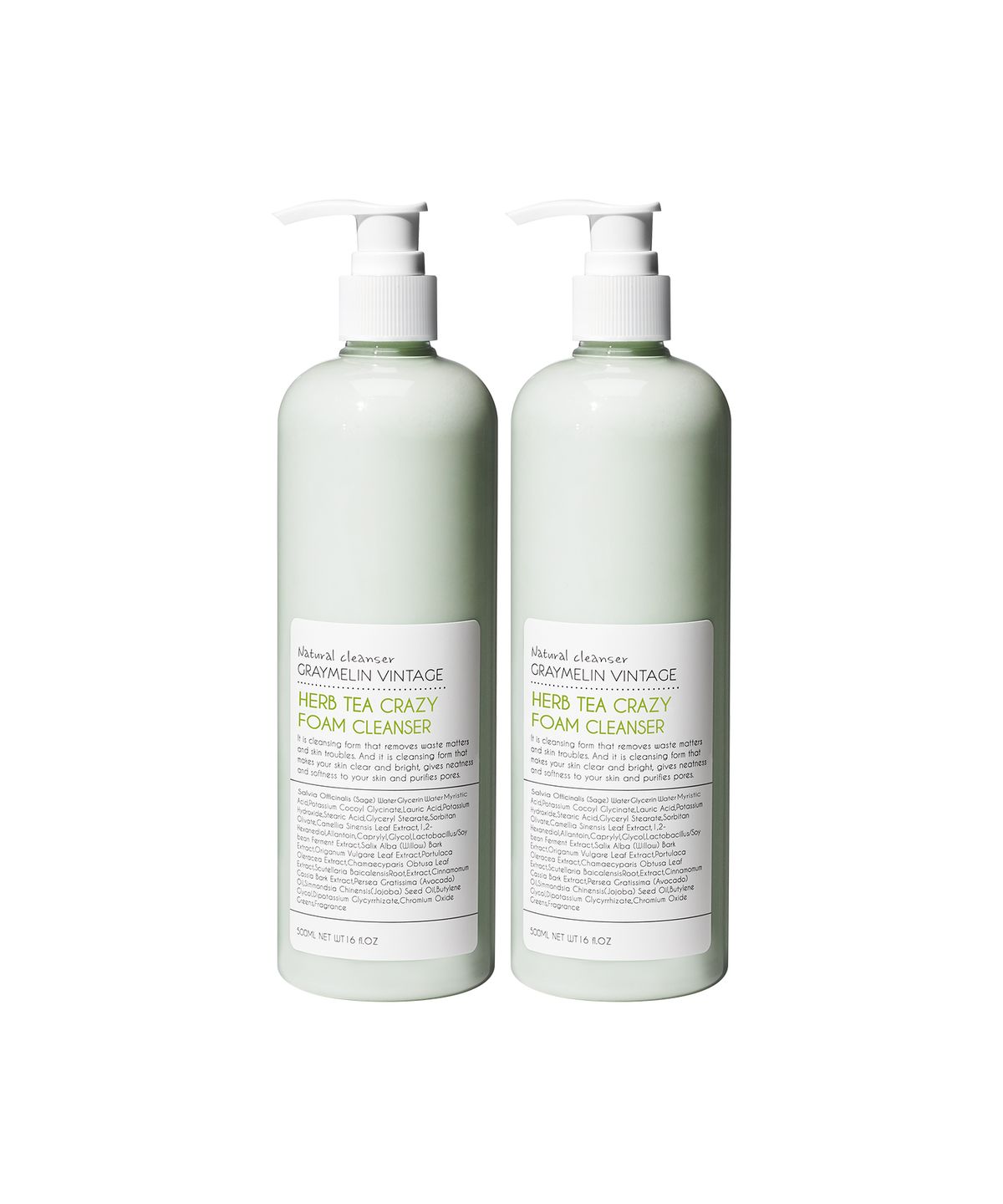 그레이멜린(GREYMELIN) 크레이지 대용량 보습 폼클렌징 허브티 500ml 2개