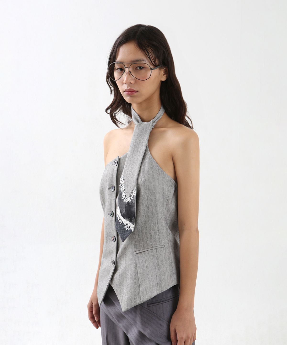 뉴제(NEWGE) Water Wave Tie Vest (GRAY)