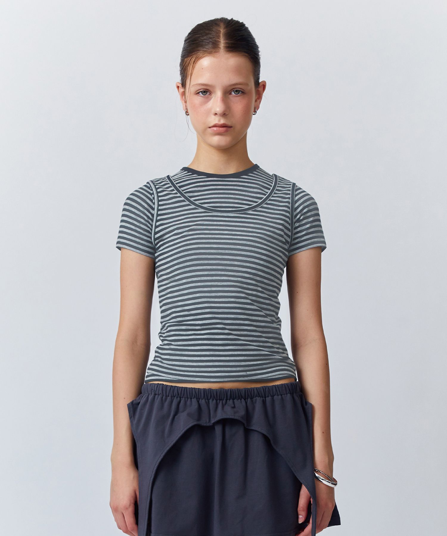 [RETRIEVER CLUB]25SS●LAYERED STRIPE CROP TEE MUSINSA | RETRIEVER CLUB LAYERED STRIPE CROP TEE [GRAY]