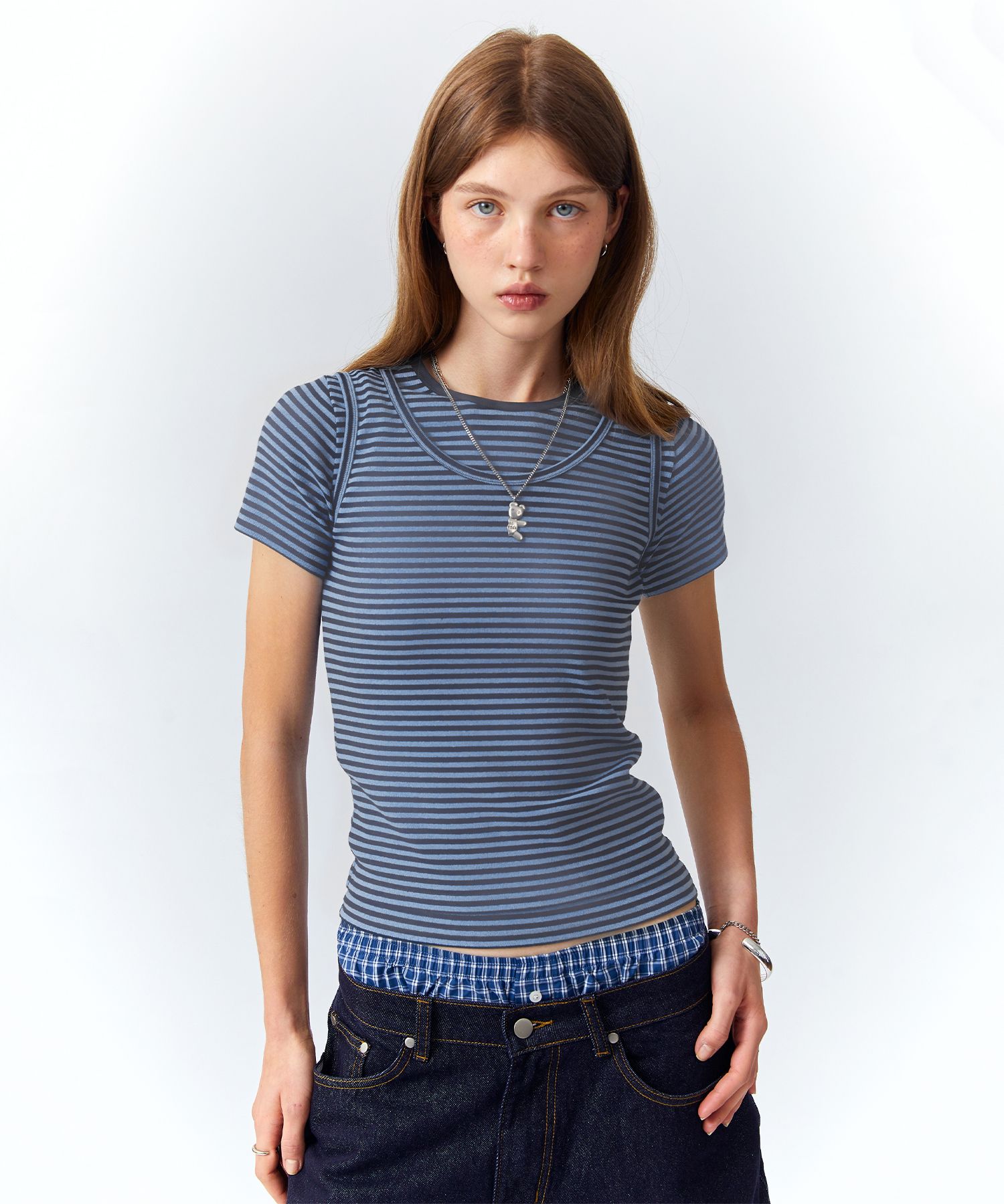 [RETRIEVER CLUB]25SS●LAYERED STRIPE CROP TEE MUSINSA | RETRIEVER CLUB LAYERED STRIPE CROP TEE [BLUE]
