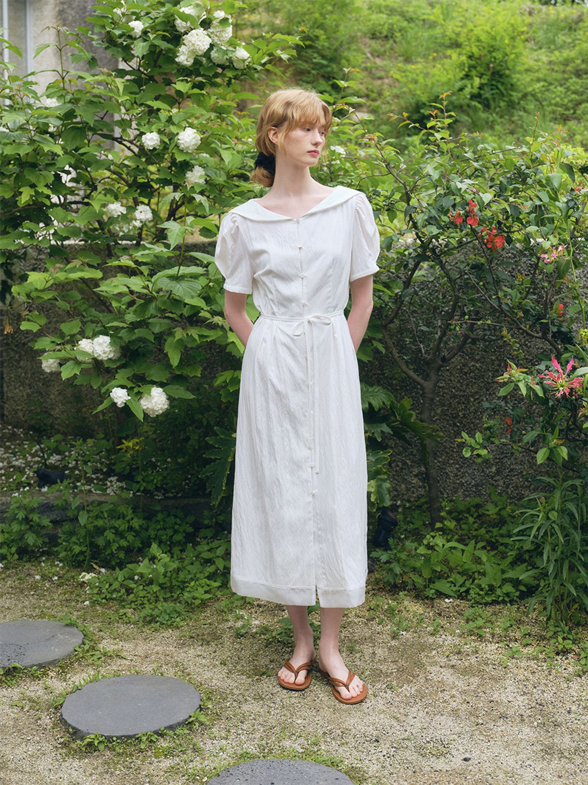 오앨(OUEL) CHIFFON EDGE SAILOR COLLAR DRESS_WHITE