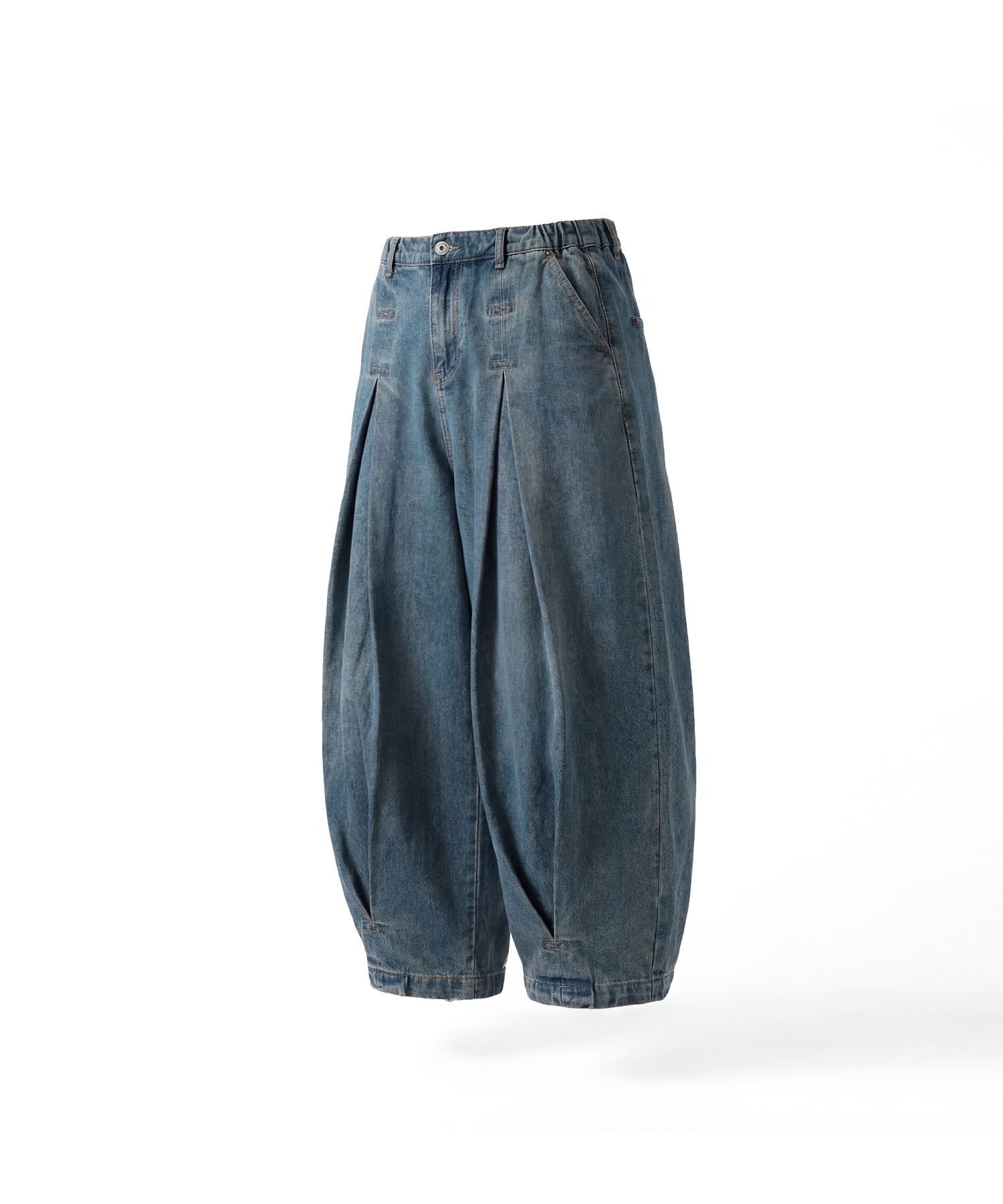 MUSINSA | ANGLAN Long Tuck Wing Balloon Denim Pants - Washed Blue