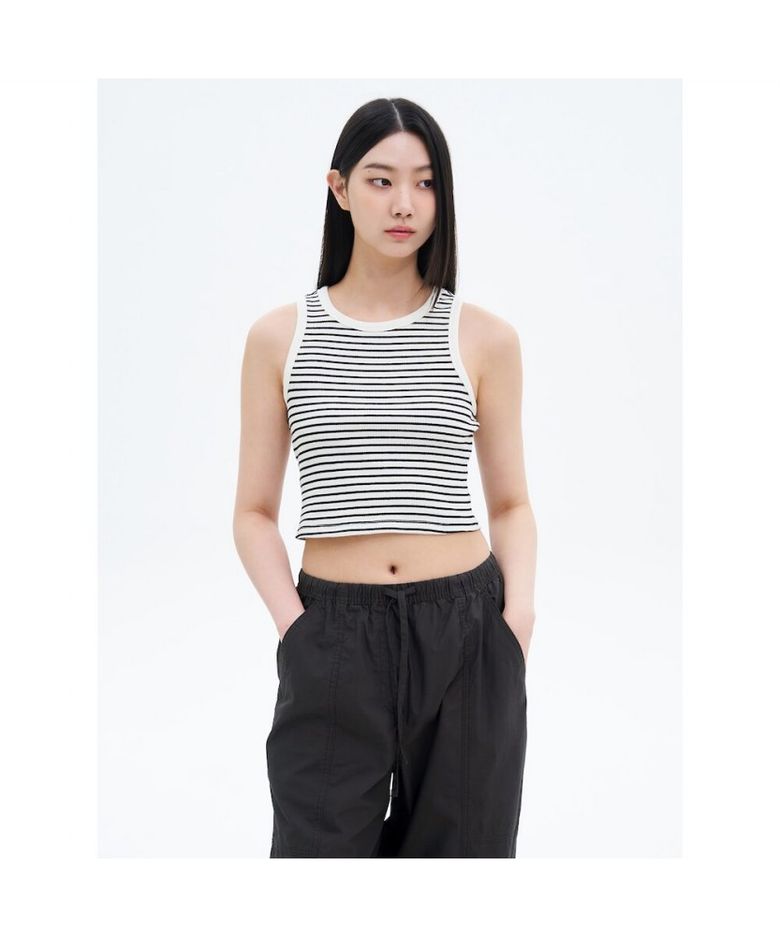 스트라이프 세미 크롭 탱크탑  아이보리