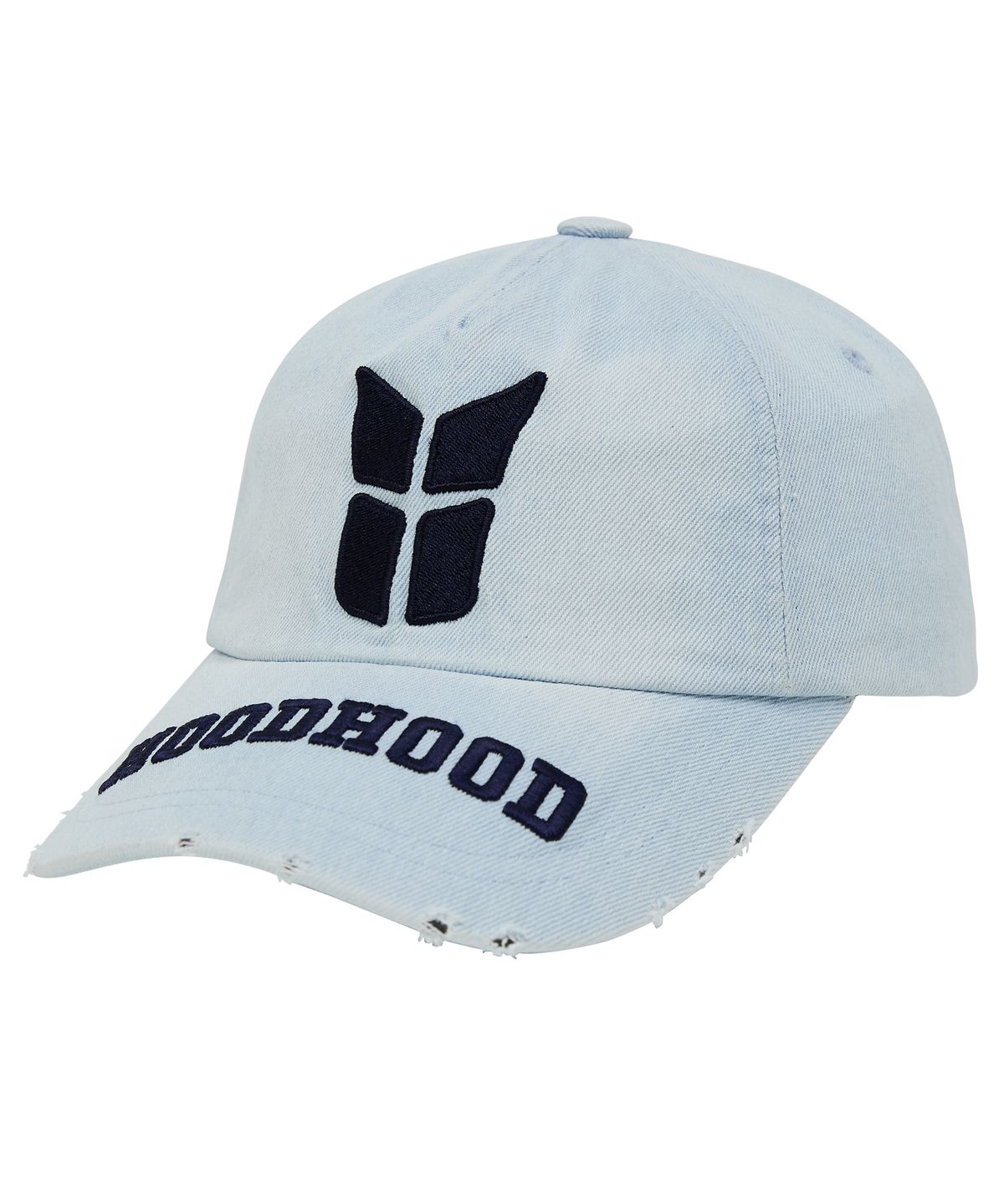 후드후드(HOODHOOD) 워시드 디스트로이드 데님 볼캡 라이트블루