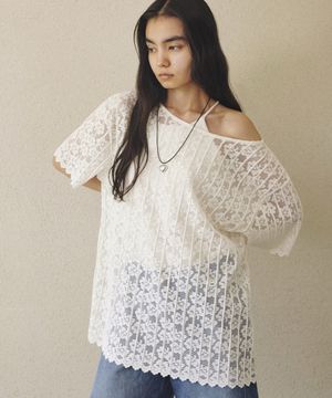 플로럴 레이스 시어 블라우스 [크림]