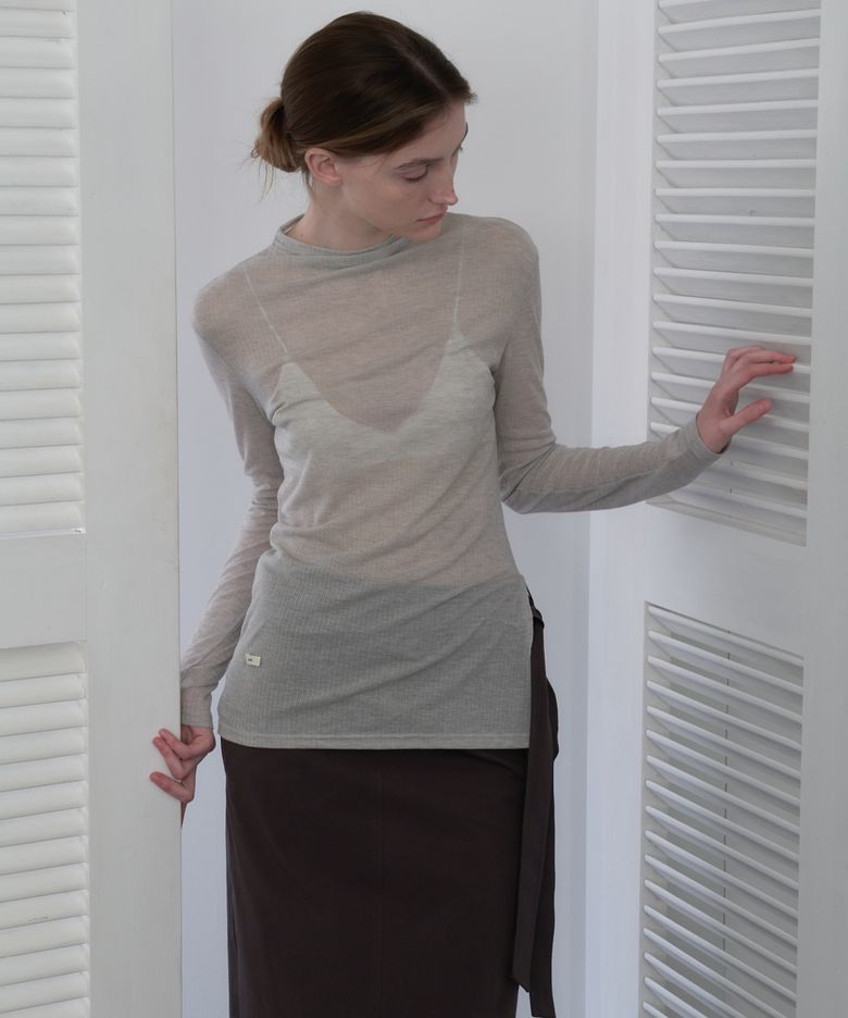Sheer slit t-shirt - Gray