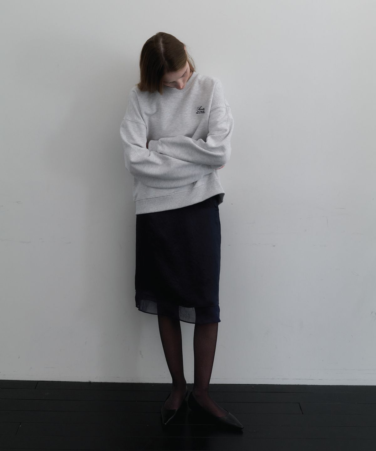 앤테(AENTE) Satin layered skirt - Navy