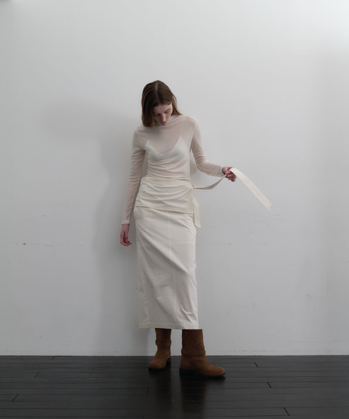 앤테(AENTE) Cotton slit long skirt - Ecru