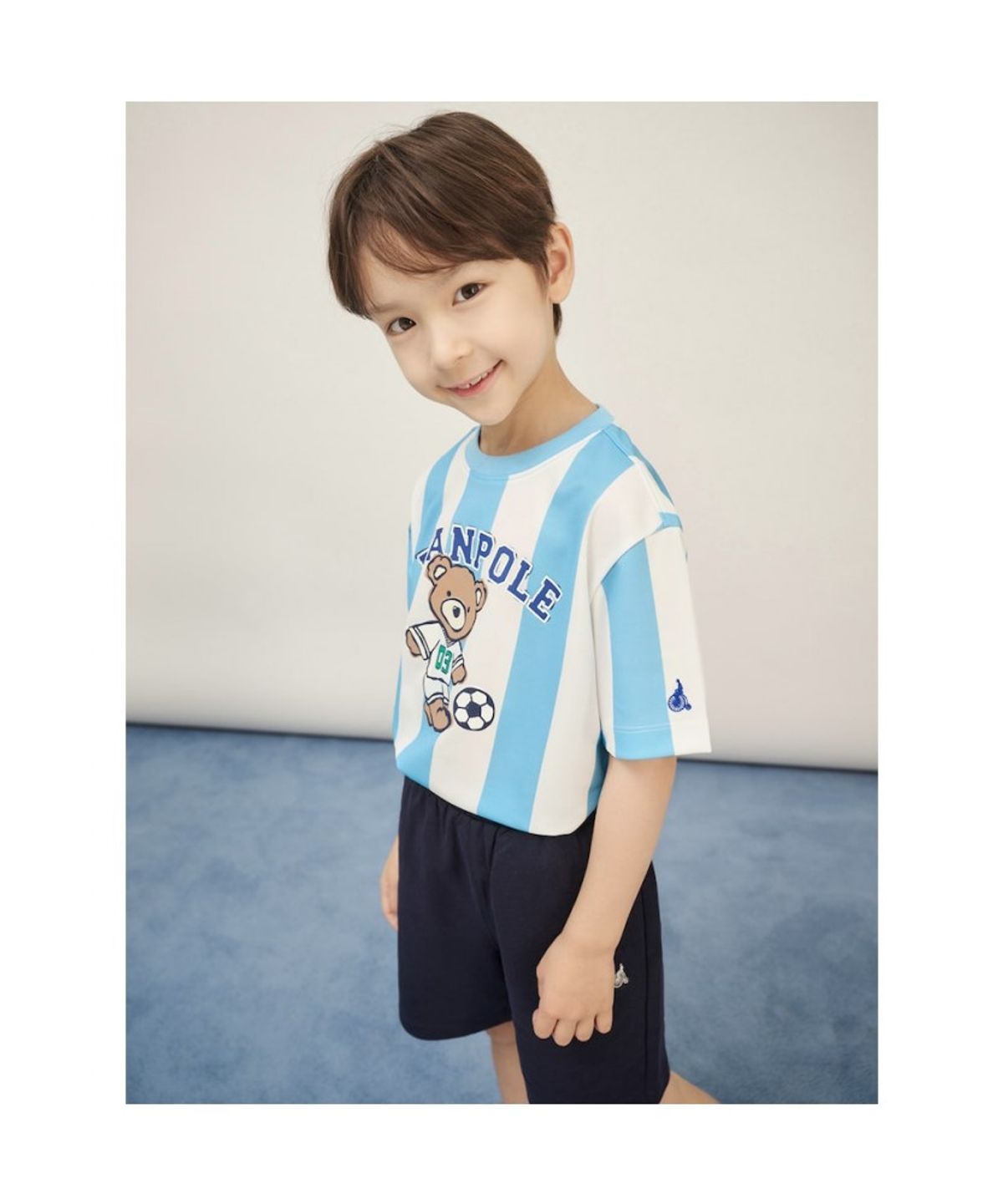 빈폴 키즈(BEANPOLE KIDS) BP FOOTBALL CLUB 스트라이프 폴키 티셔츠  스카이 블루 (BI5642U95Q) (BI5642U95Q)