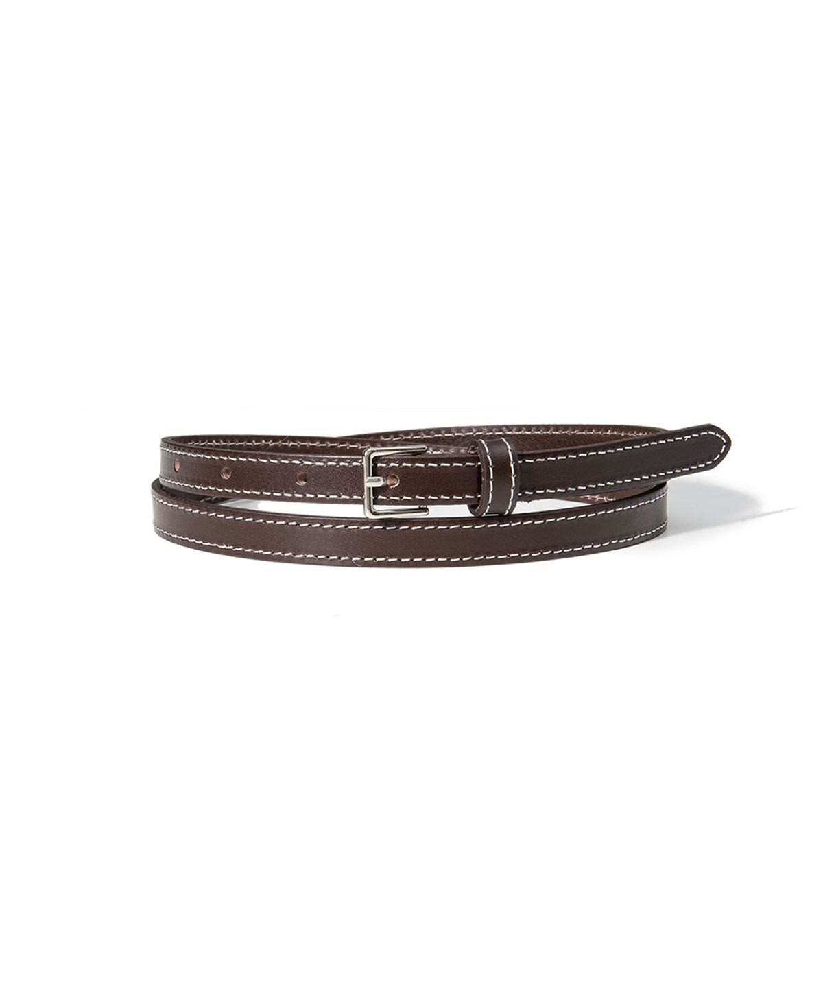 할렌(HALDEN) white stitch thin cowhide leather belt (T034_brown)