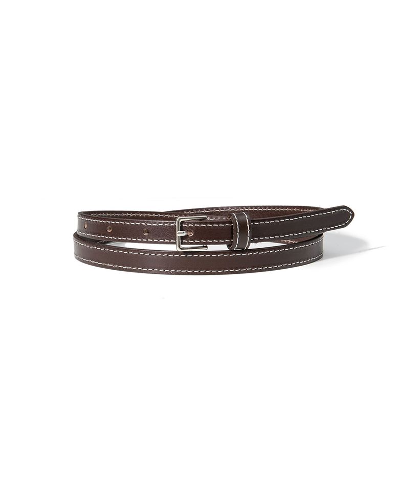white stitch thin cowhide leather belt (T034_brown)