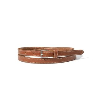 white stitch thin cowhide leather belt (T034_tan)