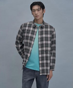 Comfort Fit Ombre Check Shirt  Khaki