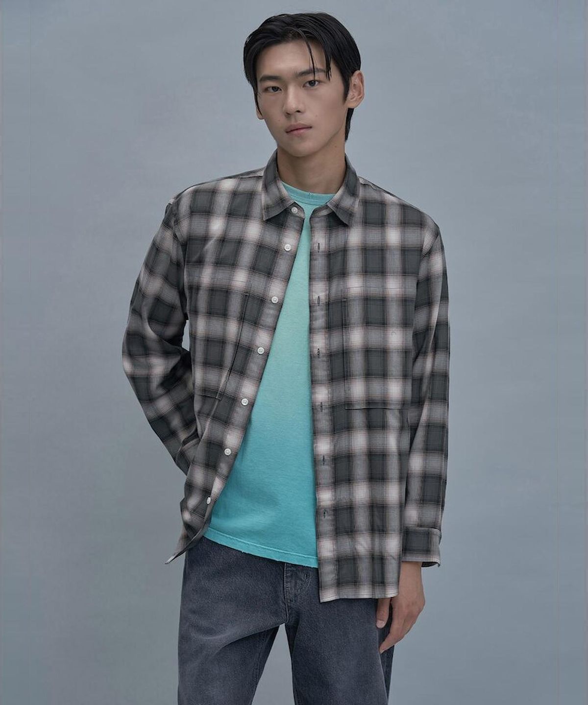 시프트지(SHIFT.G) Comfort Fit Ombre Check Shirt  Khaki