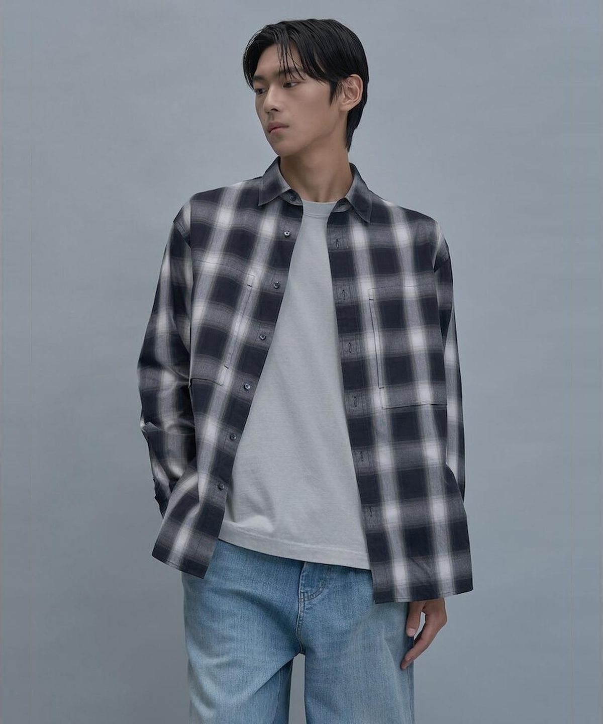 시프트지(SHIFT.G) Comfort Fit Ombre Check Shirt  Black