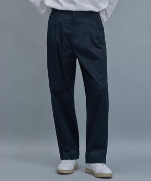 Wide Tapered Cotton Pants  Navy