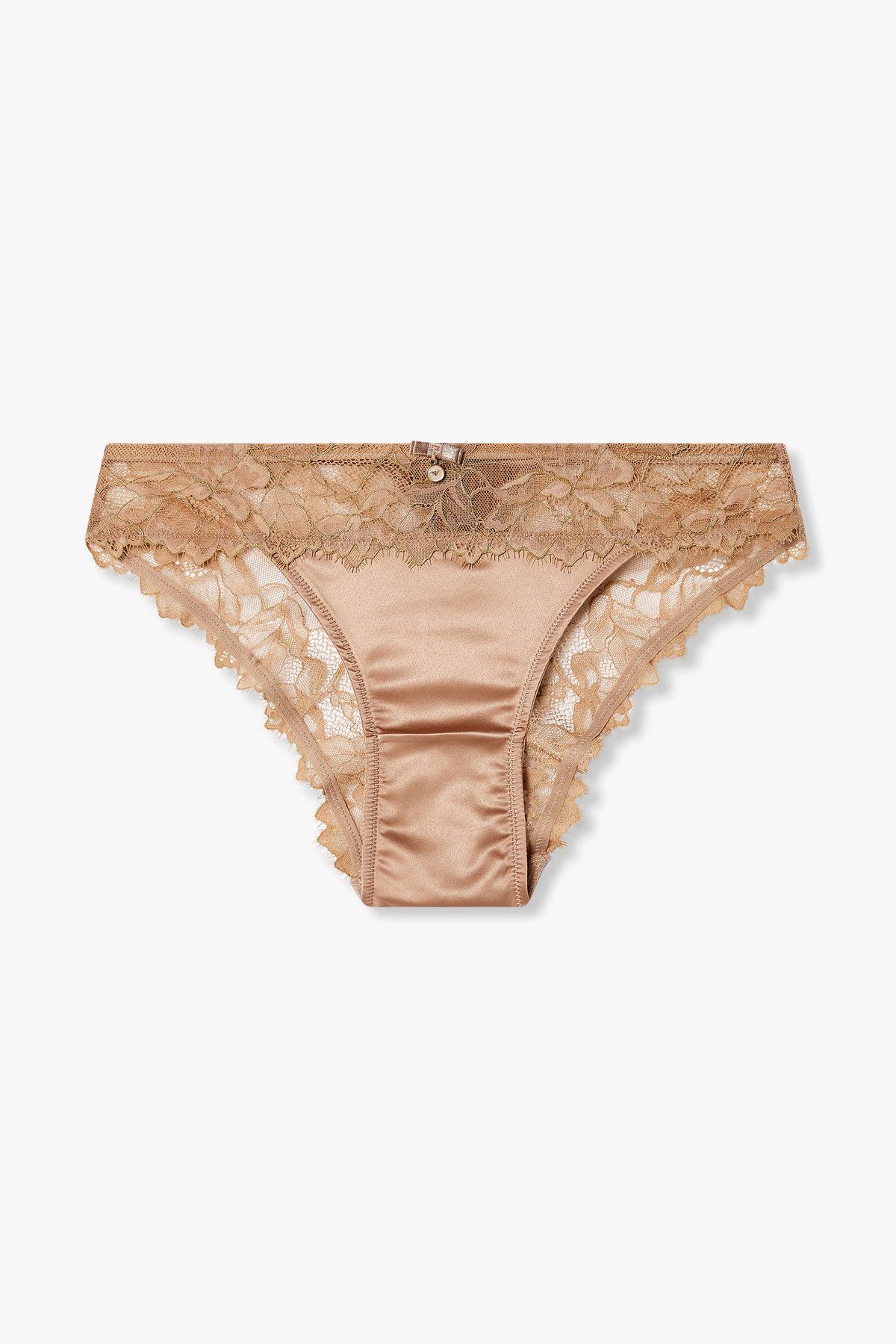 엠포리오 아르마니 언더웨어(EMPORIO ARMANI UNDERWEAR) 여성 메탈릭 플라워 새틴 브리프_브라운 0825111532