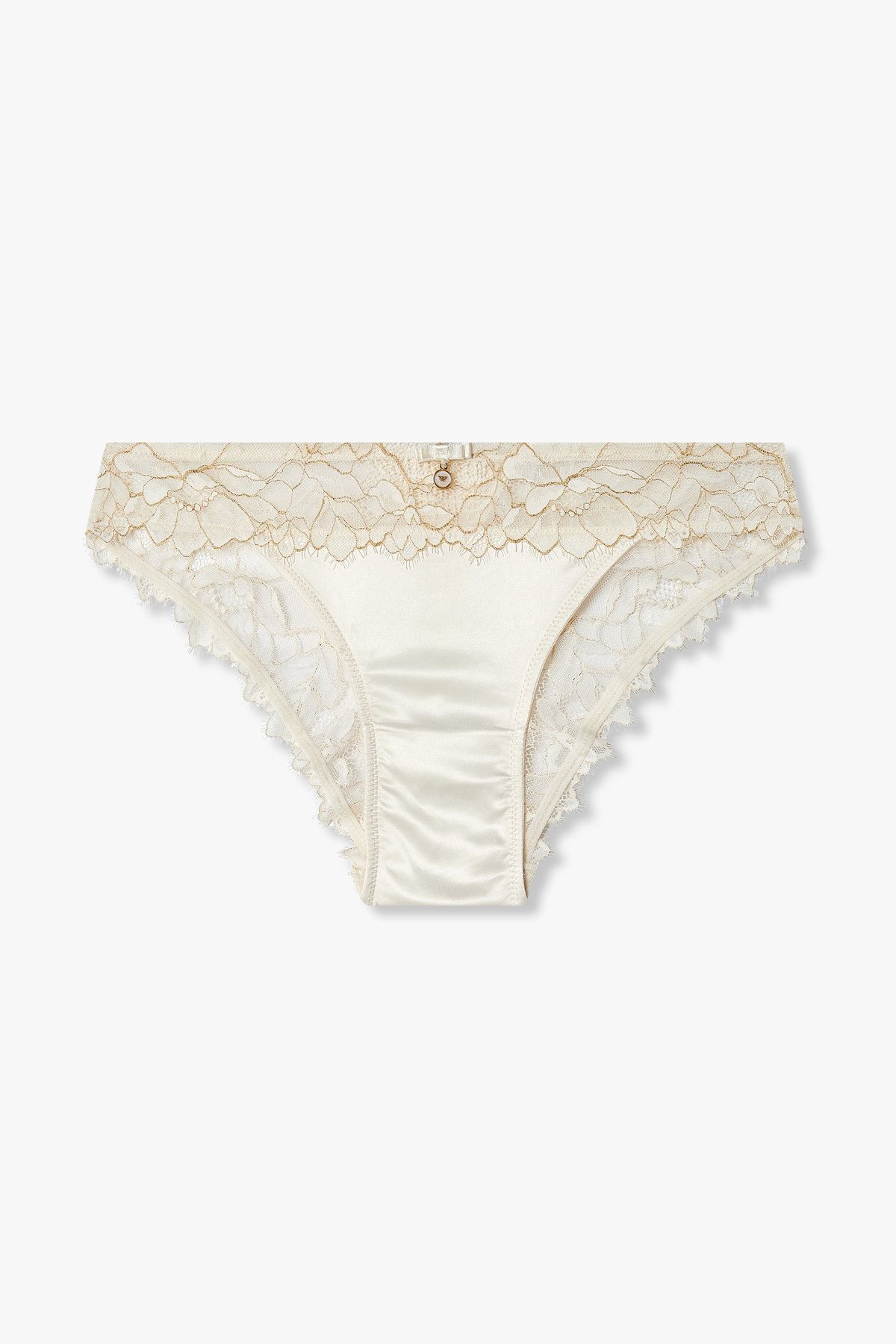 엠포리오 아르마니 언더웨어(EMPORIO ARMANI UNDERWEAR) 여성 메탈릭 플라워 새틴 브리프_아이보리 0825111531