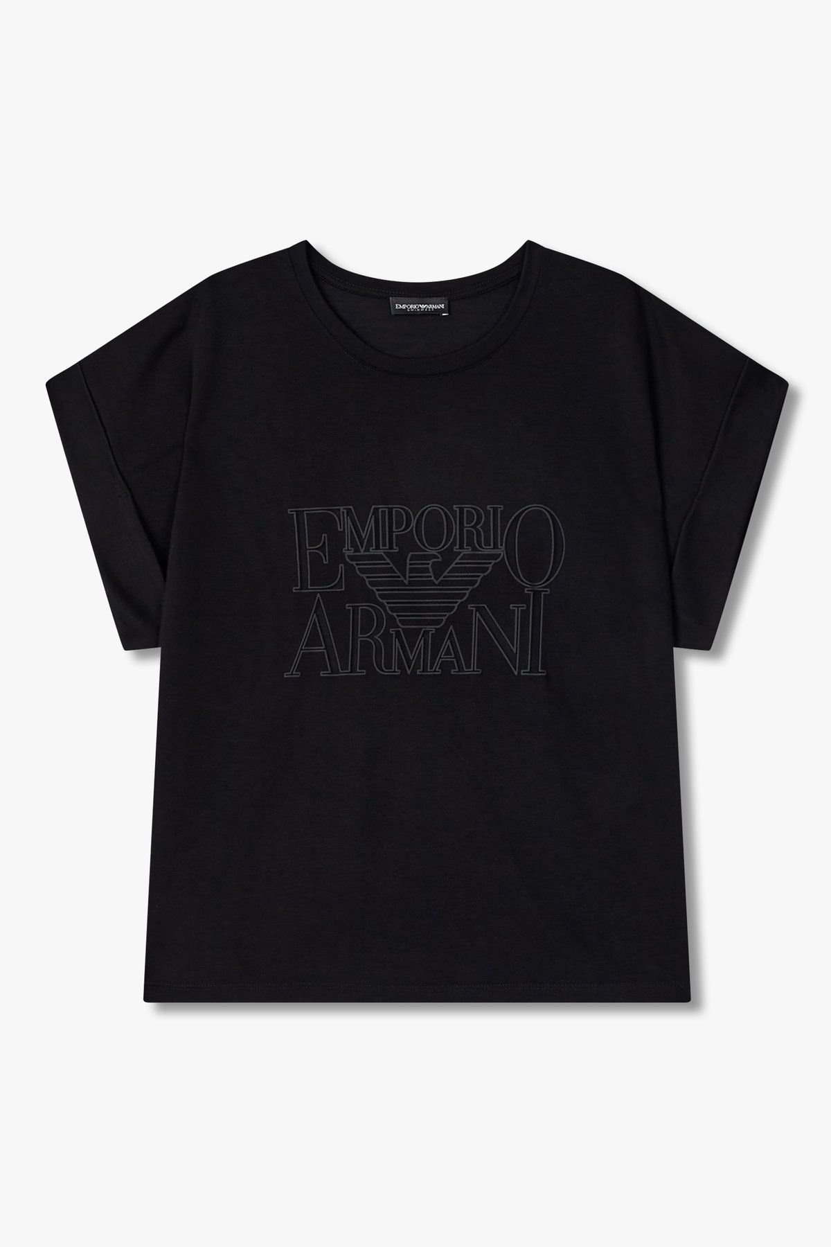 엠포리오 아르마니 언더웨어(EMPORIO ARMANI UNDERWEAR) 여성 아웃 라인 메쉬 로고 티셔츠_블랙 0825134509