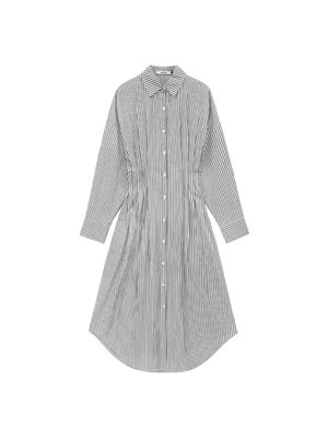 Side pleated stripe shirt dress