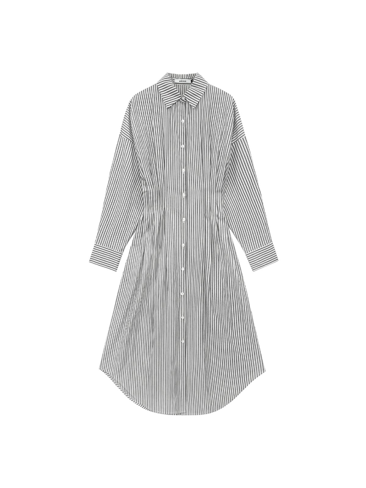 므아므(MMAM) Side pleated stripe shirt dress
