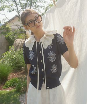 데이지 반팔 니트 가디건 (Navy)