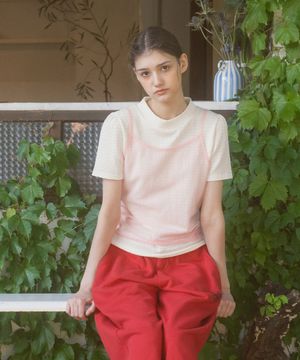 핑크 뷔스티에 리본 티셔츠 셋업