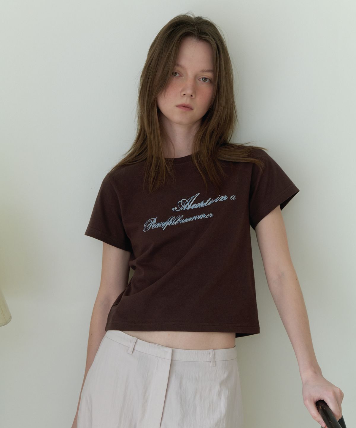 앤테(AENTE) Cozy lettering basic t-shirt - Brown